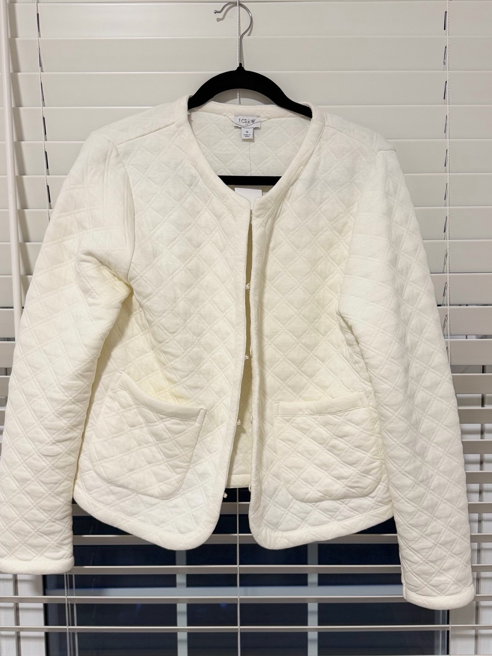J. Crew Quilted Ivory Round-Neck Jacket